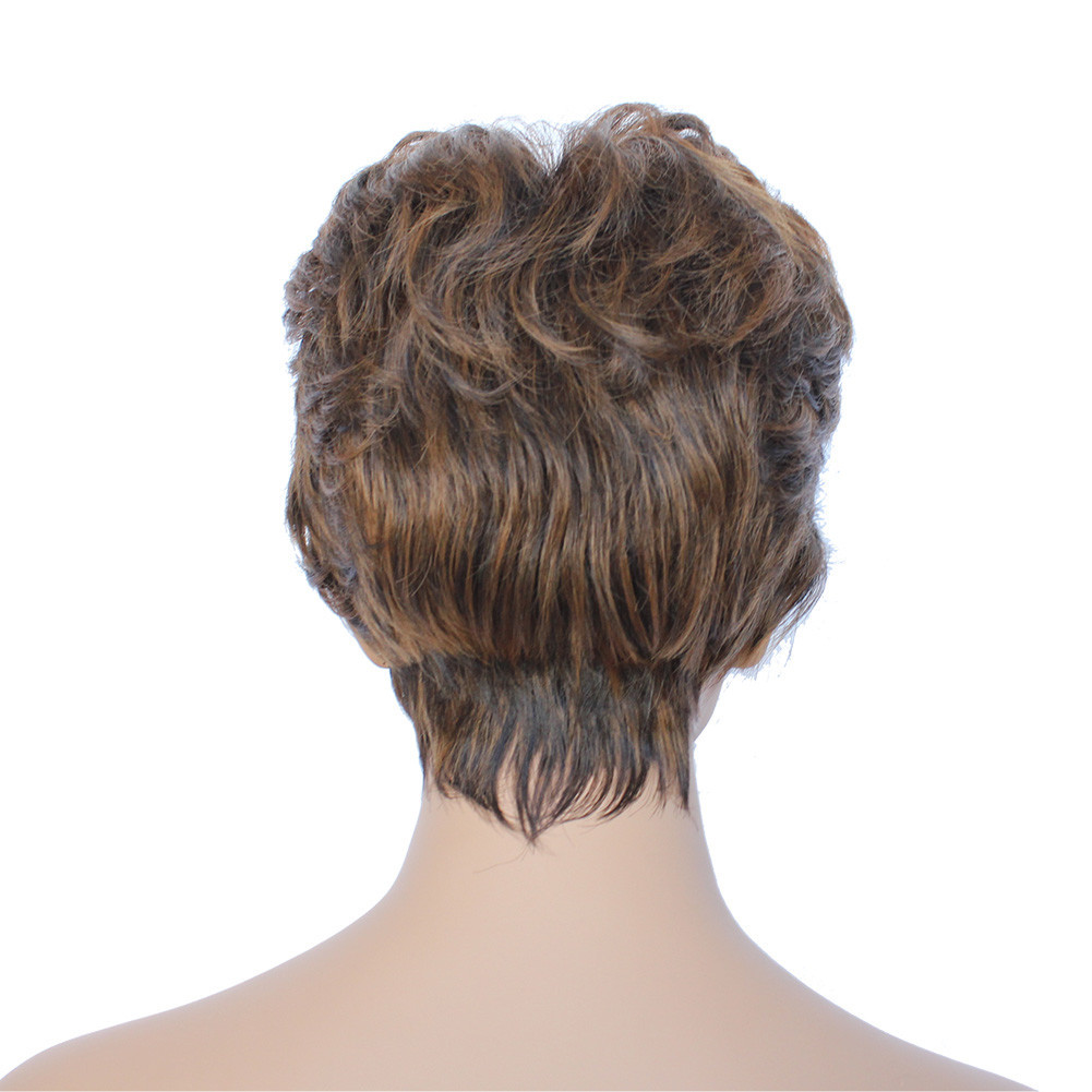 Classic Cap women Synthetic Curly Wavy Short Dark Brown full wig HengFeng SHL21