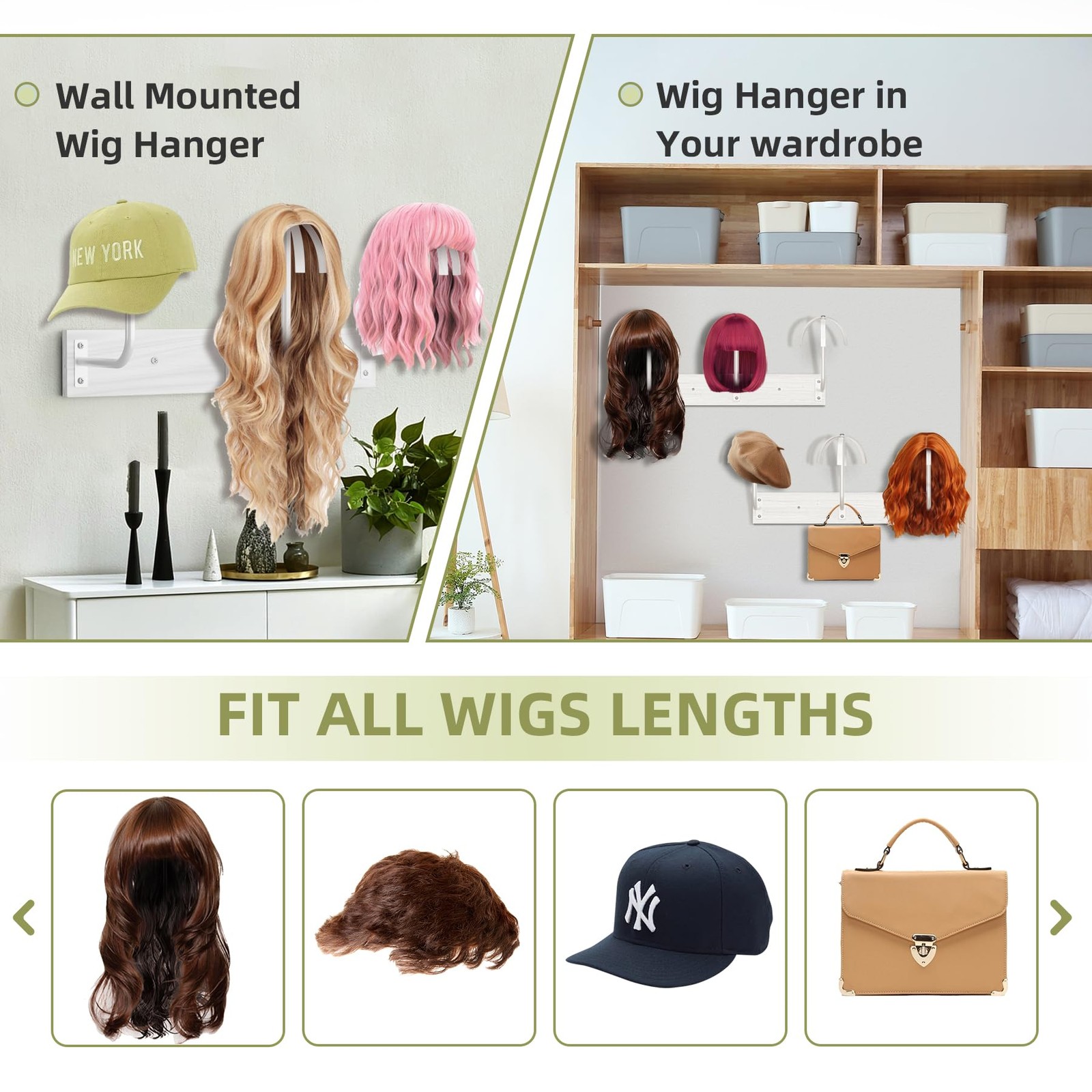 Wig Holder for Multiple Wigs,Sturdy Hanging 2.75 x 15.75 x 6.2 inches, White