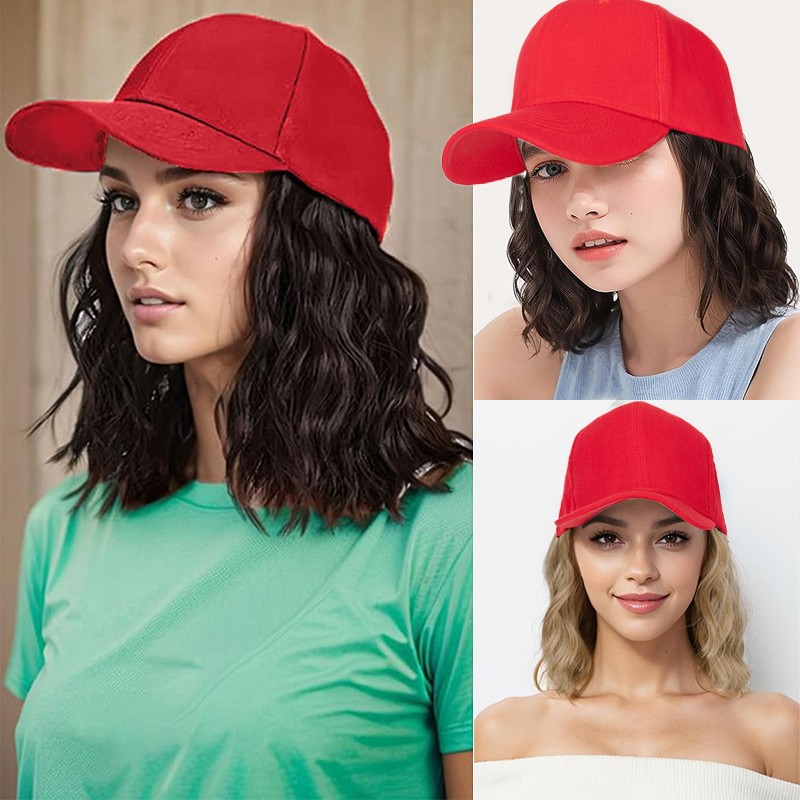 8 In Hat Wig With Hair Attached For Women Black White Brown Baseball Beanie Cap
