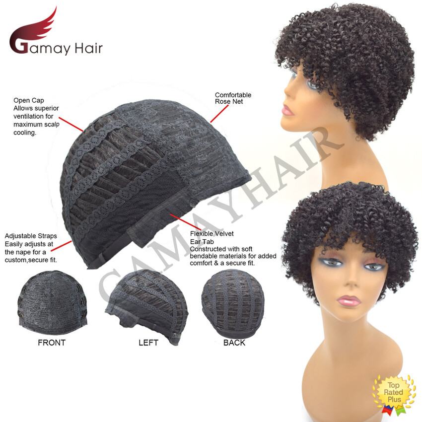 Kinky Curly Short Human Hair Afro Wigs for Black Women with Bangs Brazilian US