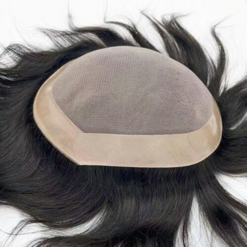 Mens Durable Human Hair Replacement System Hairpiece Fine Mono Poly Skin Toupee