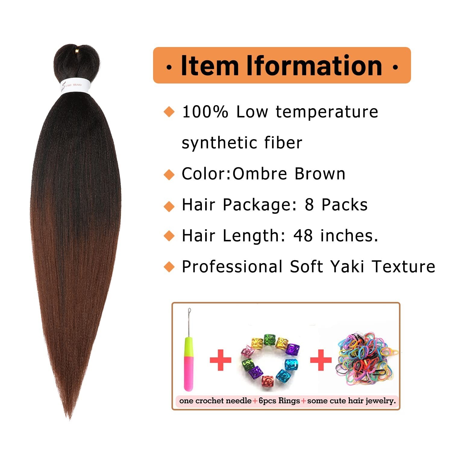 48 Inch Ombre Yaki Braiding Hair – 8 Packs Pre-Stretched, Durable & Lightweight