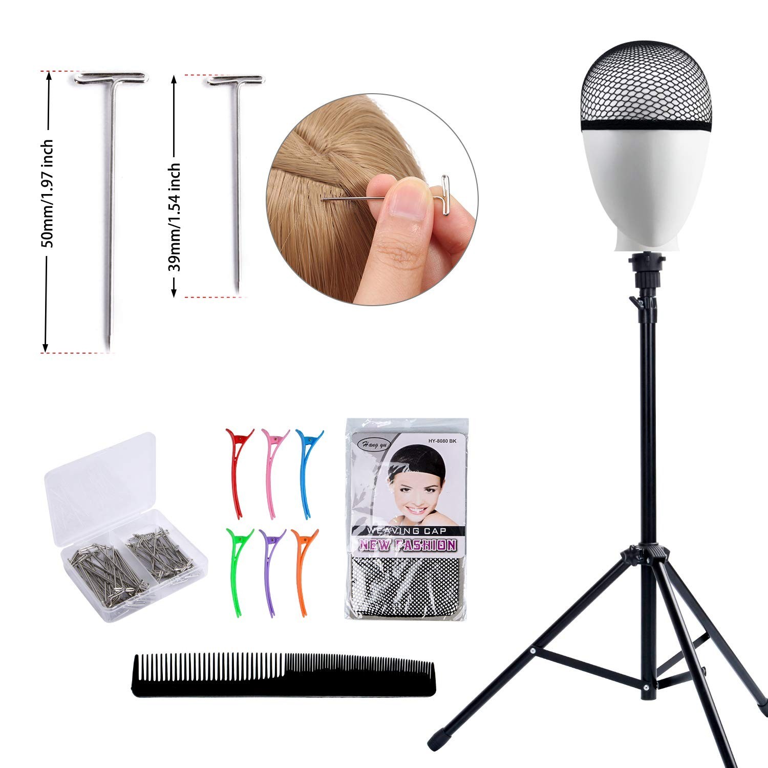Professional Tripod Wig Holder with T-Pins and Accessories for Hairdressing