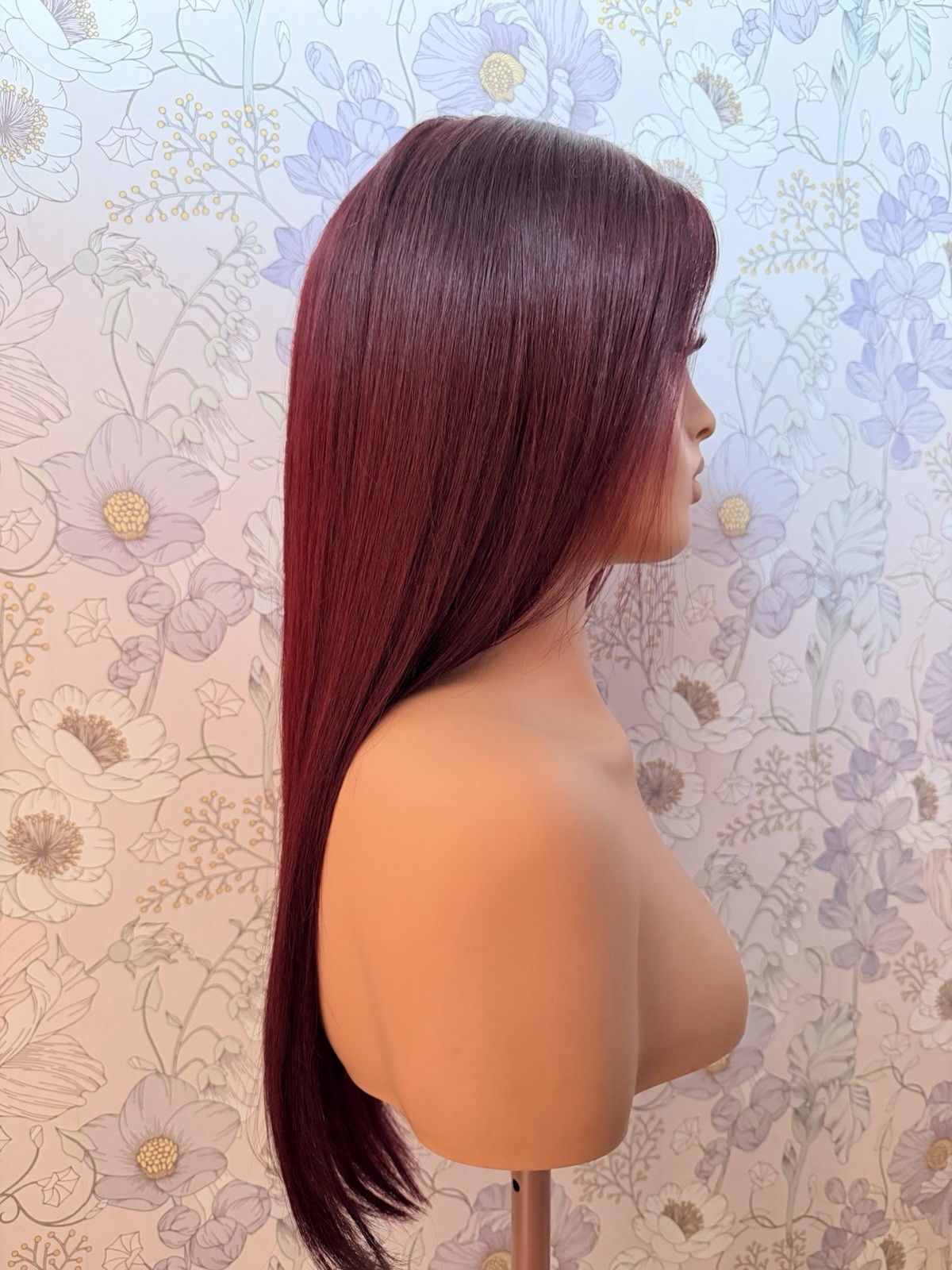 23” Burgundy Wig Human Hair Lace Top 7×5 Closure Wig