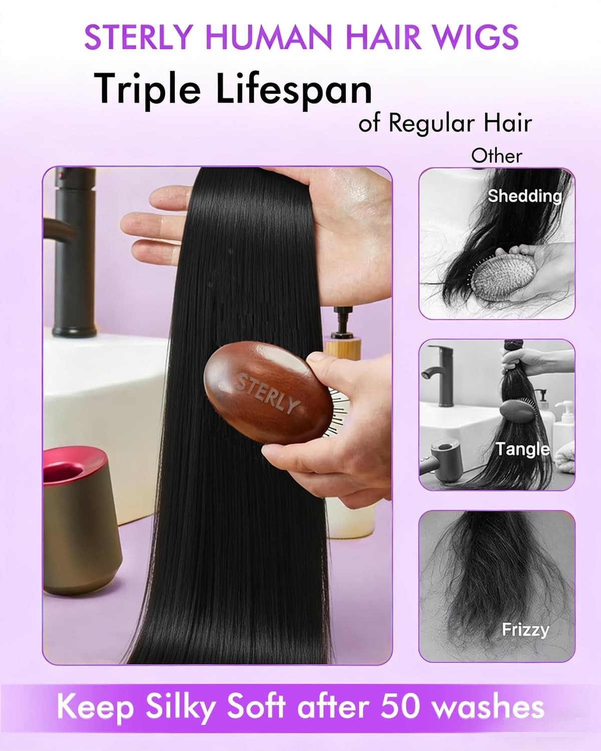 200% Density V Part Human Hair Wig – Straight, No Leave Out, Glueless Clip-In, 1