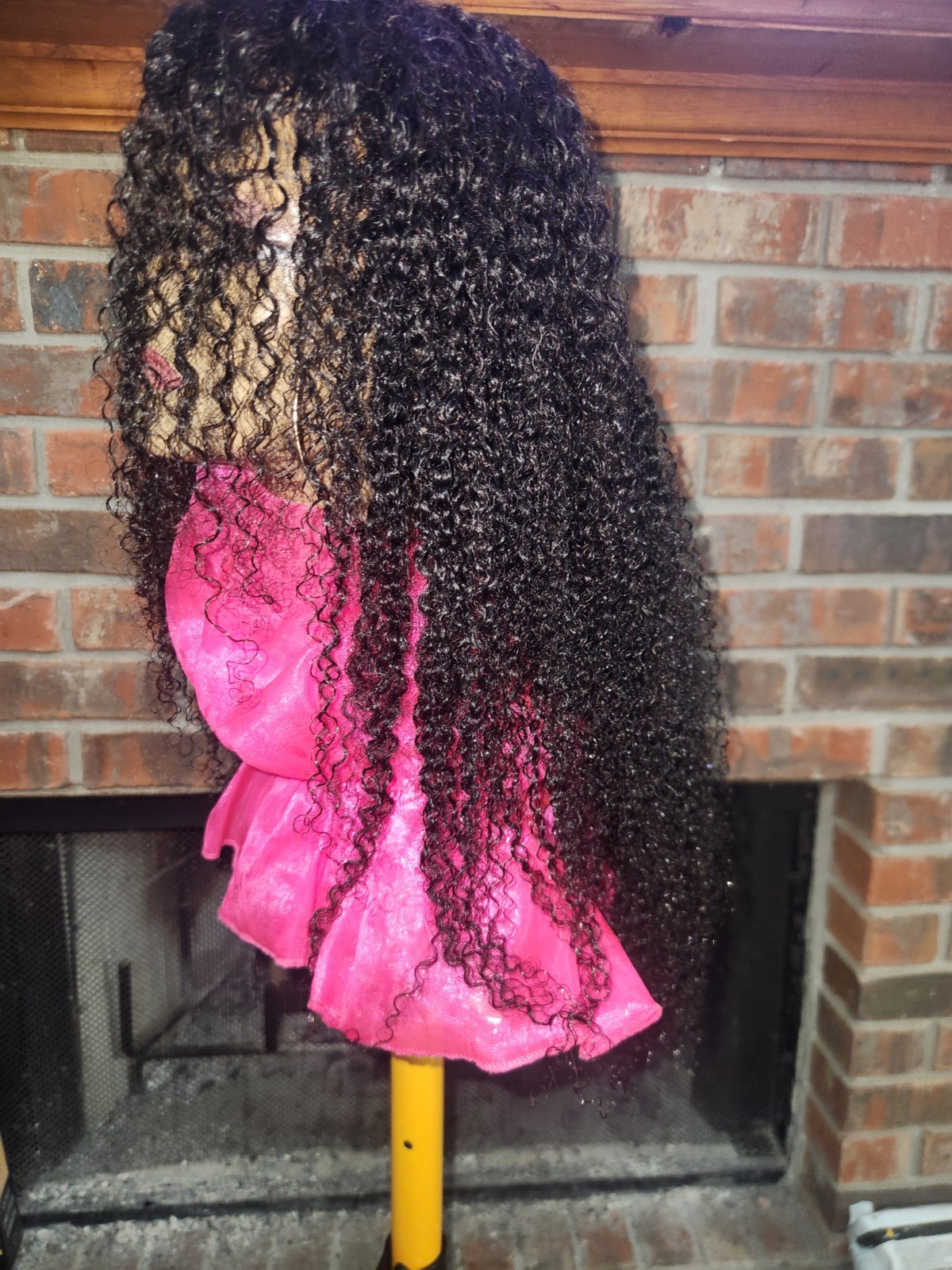 Human Blend Lace Front Wig Curly Black Long Middle Part One Size Women Adult