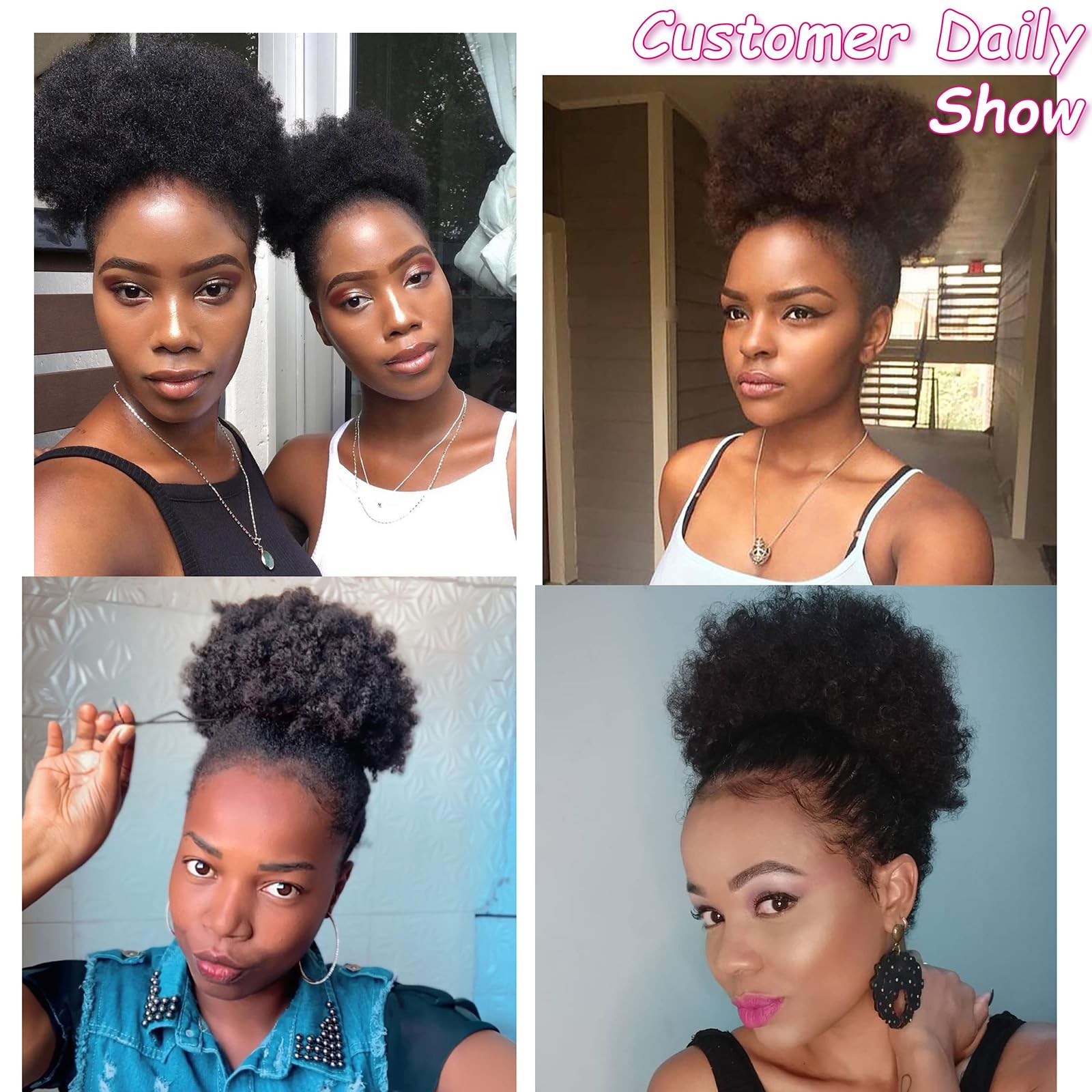 Afro Puff Ponytail for Black – Natural Black 8 Inch 100% Human Hair Puff Hair…