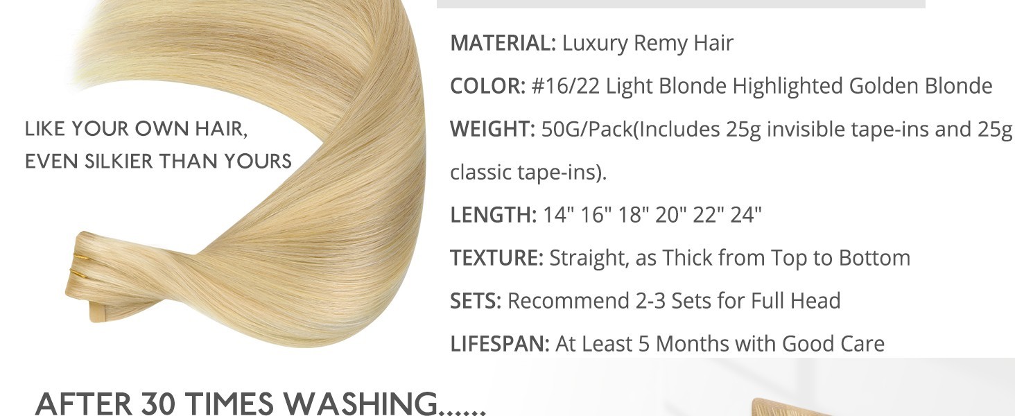 WENNALIFE 10pcs Invisi Edge & 10pcs Classic Tape in Human Hair Extensions #16/22