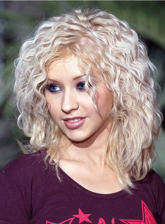 100% Human Hair New Fashion Gorgeous Women’s Medium Light Blond Wavy Wigs 14 In
