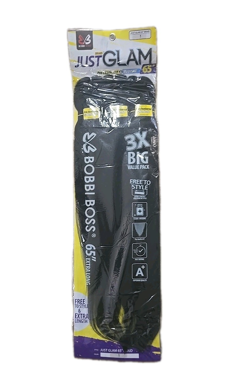 BOBBI BOSS JUST GLAM 65″ BRAIDING HAIR SUPER LONG BRAID #1 Black NEW 3-PACK