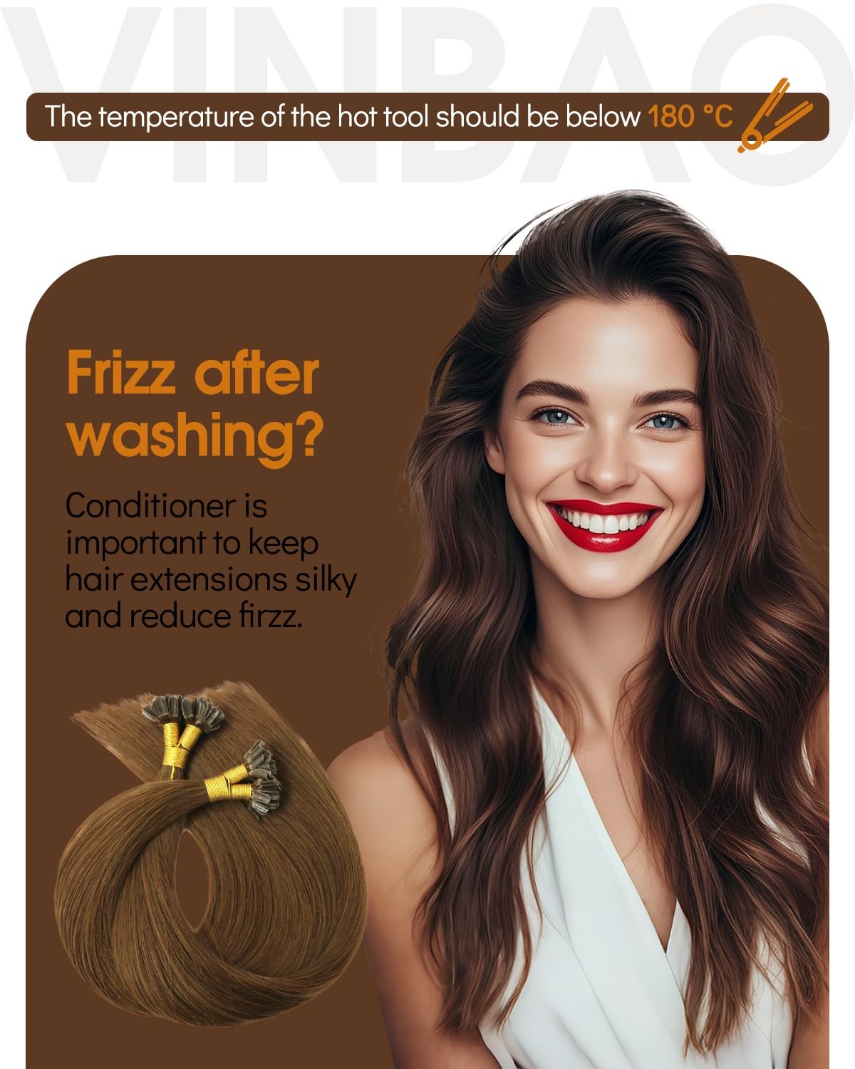 Vinbao U Tip Hair Extensions Human Hair Chocolate Brown 18In 50G 50S Hot Fusion