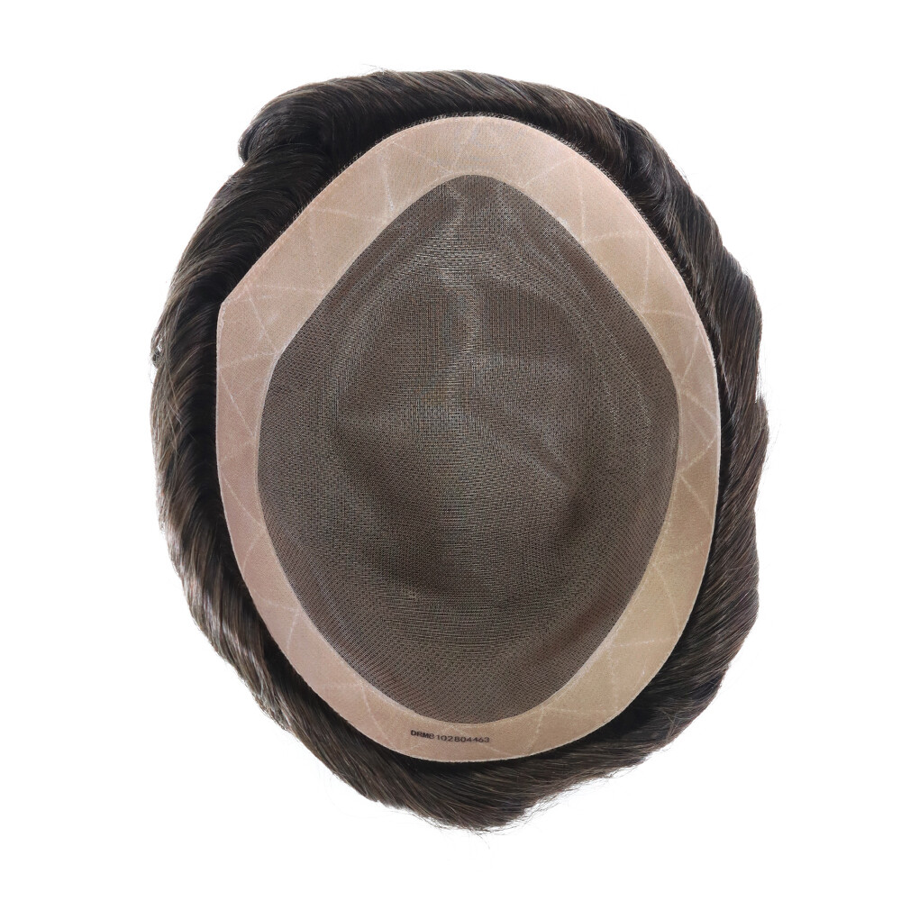 Mens Toupee Fine Mono Human Hair Replacement System Poly Skin Gent Hairpieces