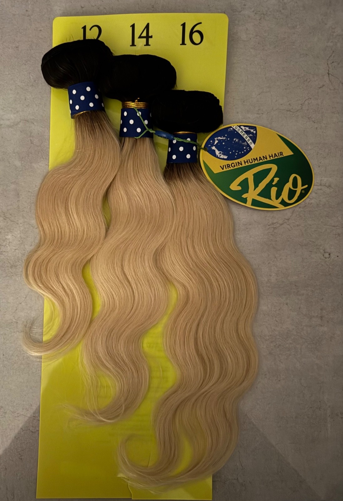 Rio 100% Virgin Remy Hair Body Ombre Color 12”14”16” T1B/613