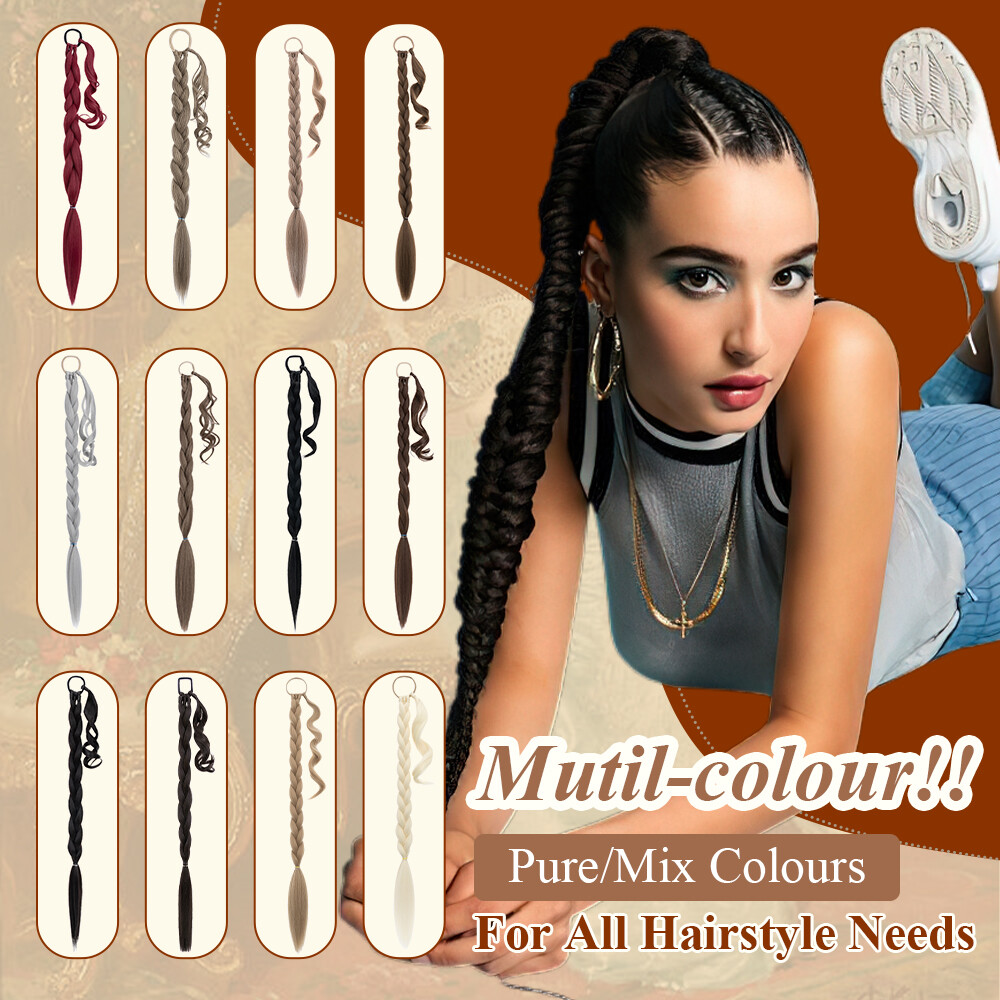 34″ X-Long Real Thick Braiding Hair Extensions Pony Tail Wrap Ponytail As Human