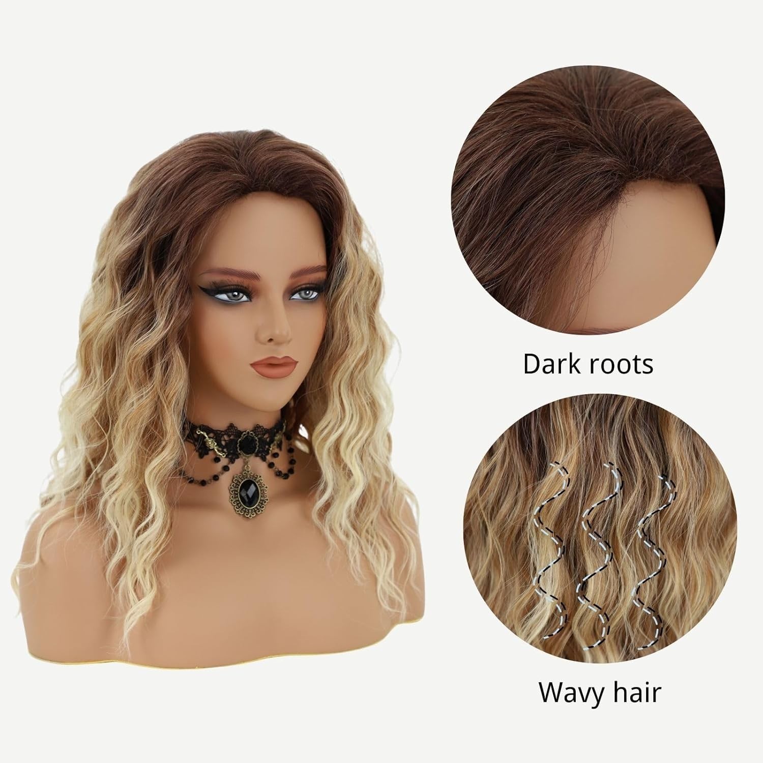 Ombre Blonde Curly Wigs for Women Medium Length Synthetic Wig Afro Wave Curly…
