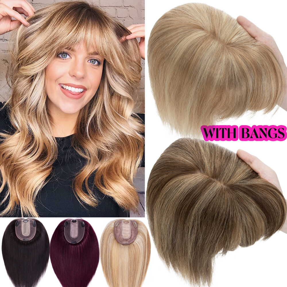 13*15 Large Human Hair Topper Hairpiece Clip In Women Hair Loss Top Piece BANGS
