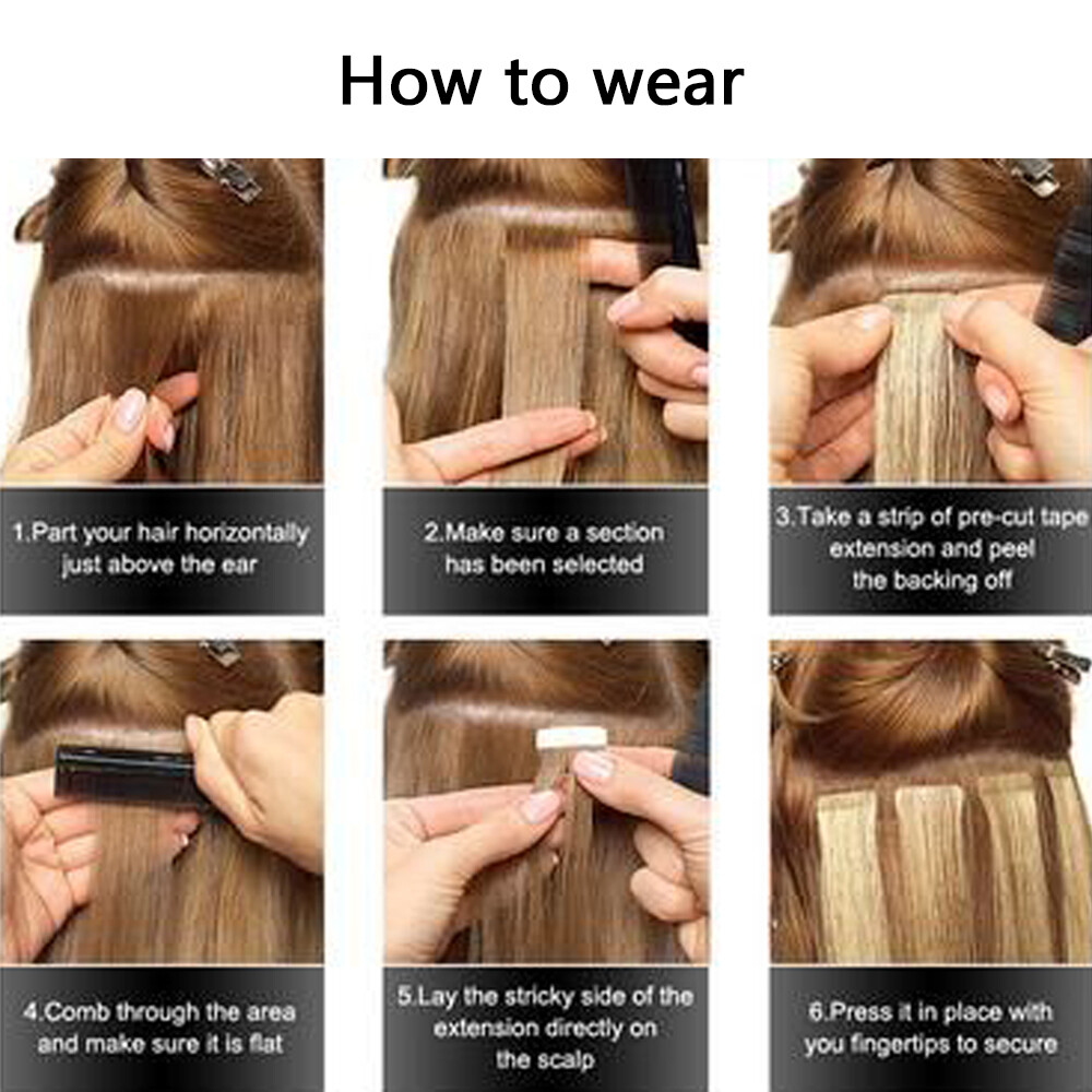 60PCS THICK Russian Tape In Remy Human Hair Extensions Skin Weft Full Head Ombre