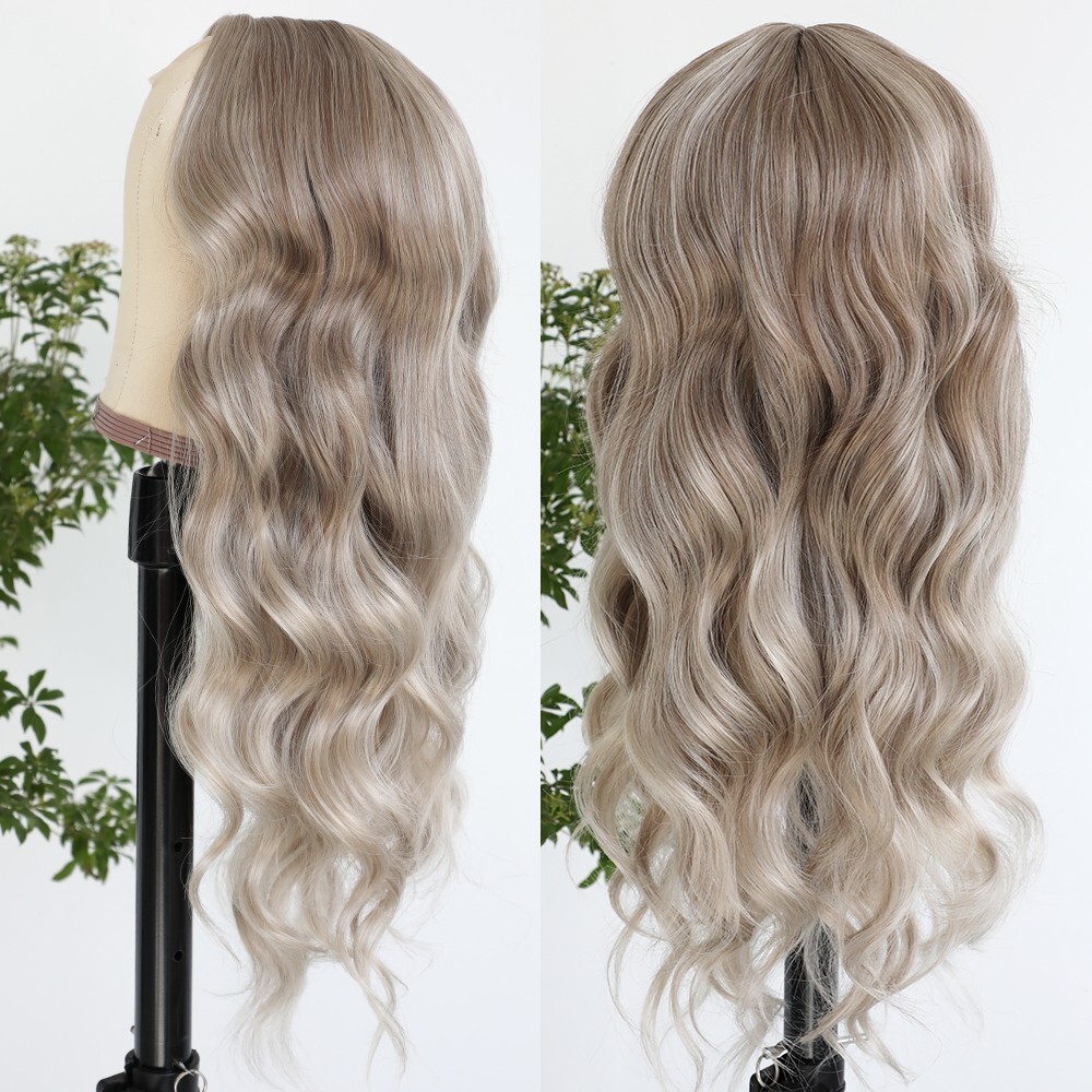 Long Wavy Synthetic Wig Mixed Brown Blonde Color Hair Highlight Lace Front Wigs