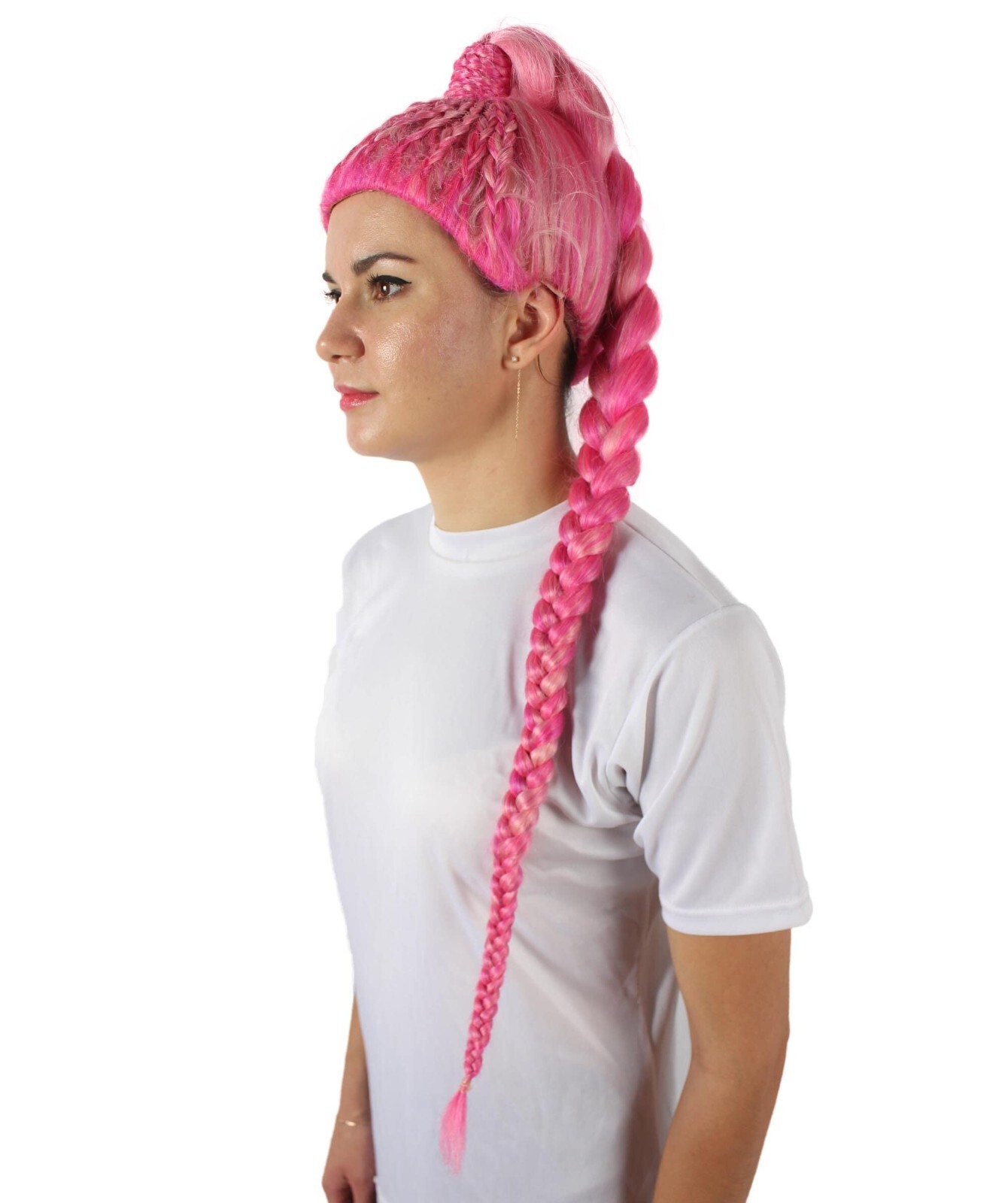 HPO Adult Women Drag Race Television Show Pink Braided Ponytail Wig | HW-7021