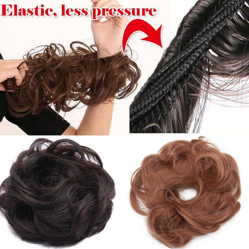 Real 100% Remy Human Hair Scrunchie Ponytail Bun Elastic Band Straight Messy US