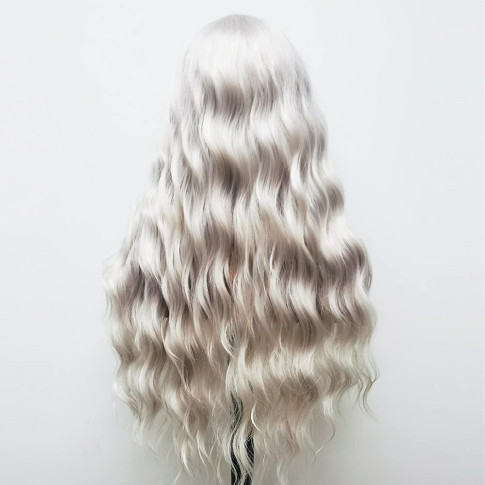 Platinum Blonde Wig with Bangs White Blonde Color Wig Wet and Wavy Long Loose…