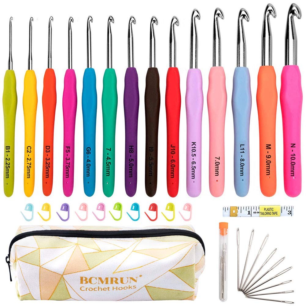 BCMRUN Crochet Hooks Set,14 PCS 2mm(B)-10mm(N) 2mm(B)-10mm(P), multicolor