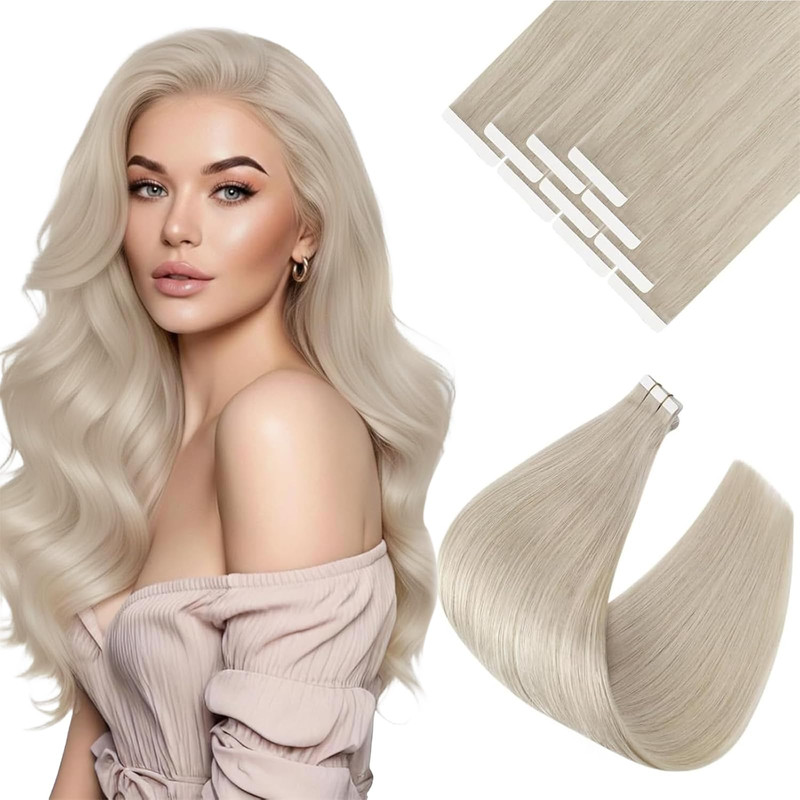 Ve Sunny Platinum Blonde Tape In Hair Extensions Easy To Maintain Remy Real
