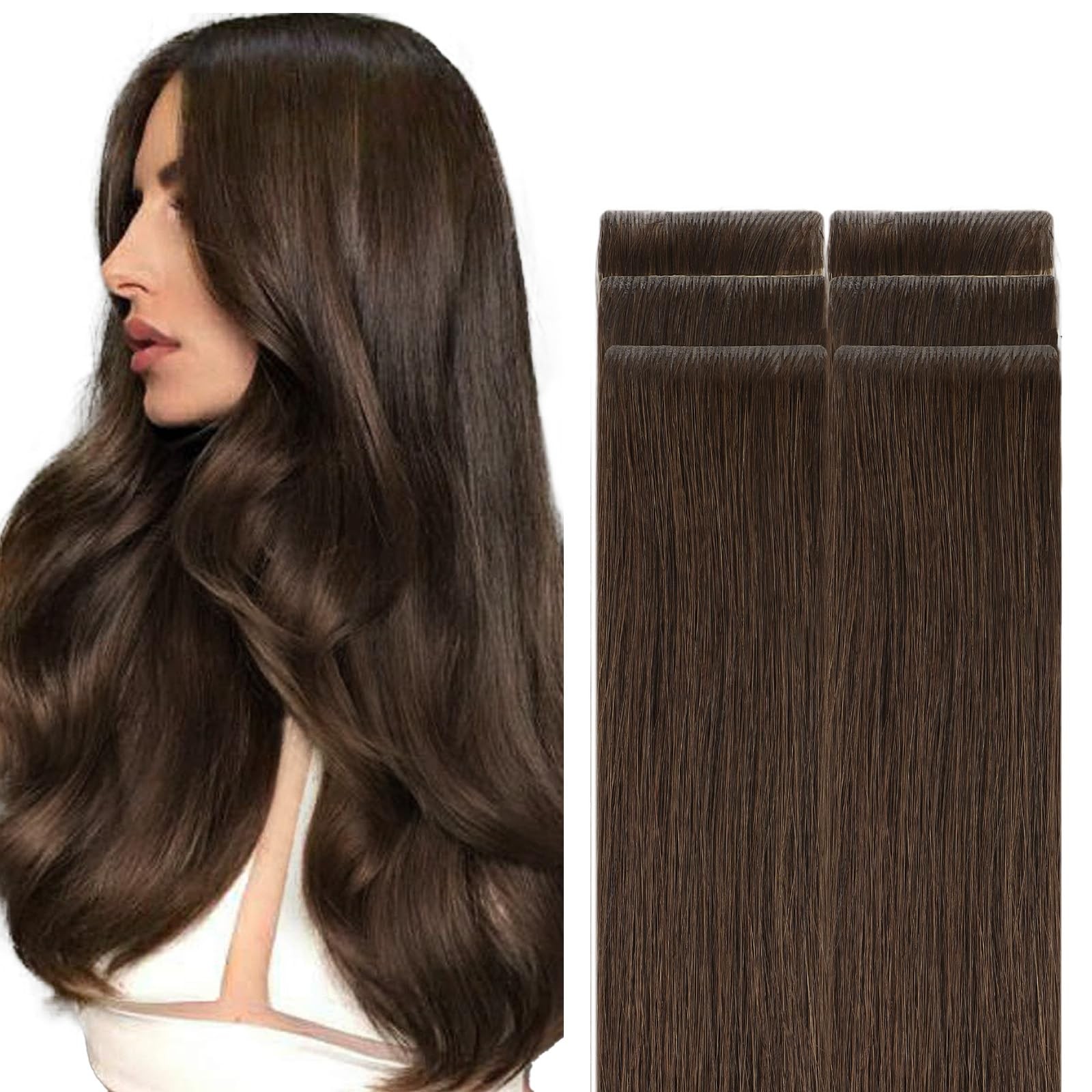 GOO GOO Invisi Edge Tape-in Hair Extensions Human Hair 4A Chocolate Brown 6pcs
