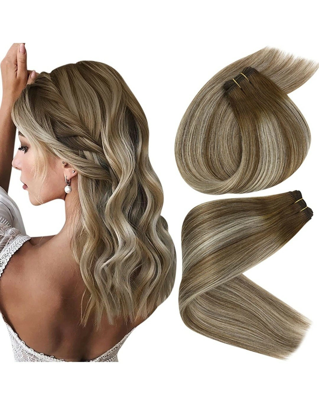 Chestnut Brown Mix Platinum Blonde Ombre Remy Human Hair Ext 16in 100g