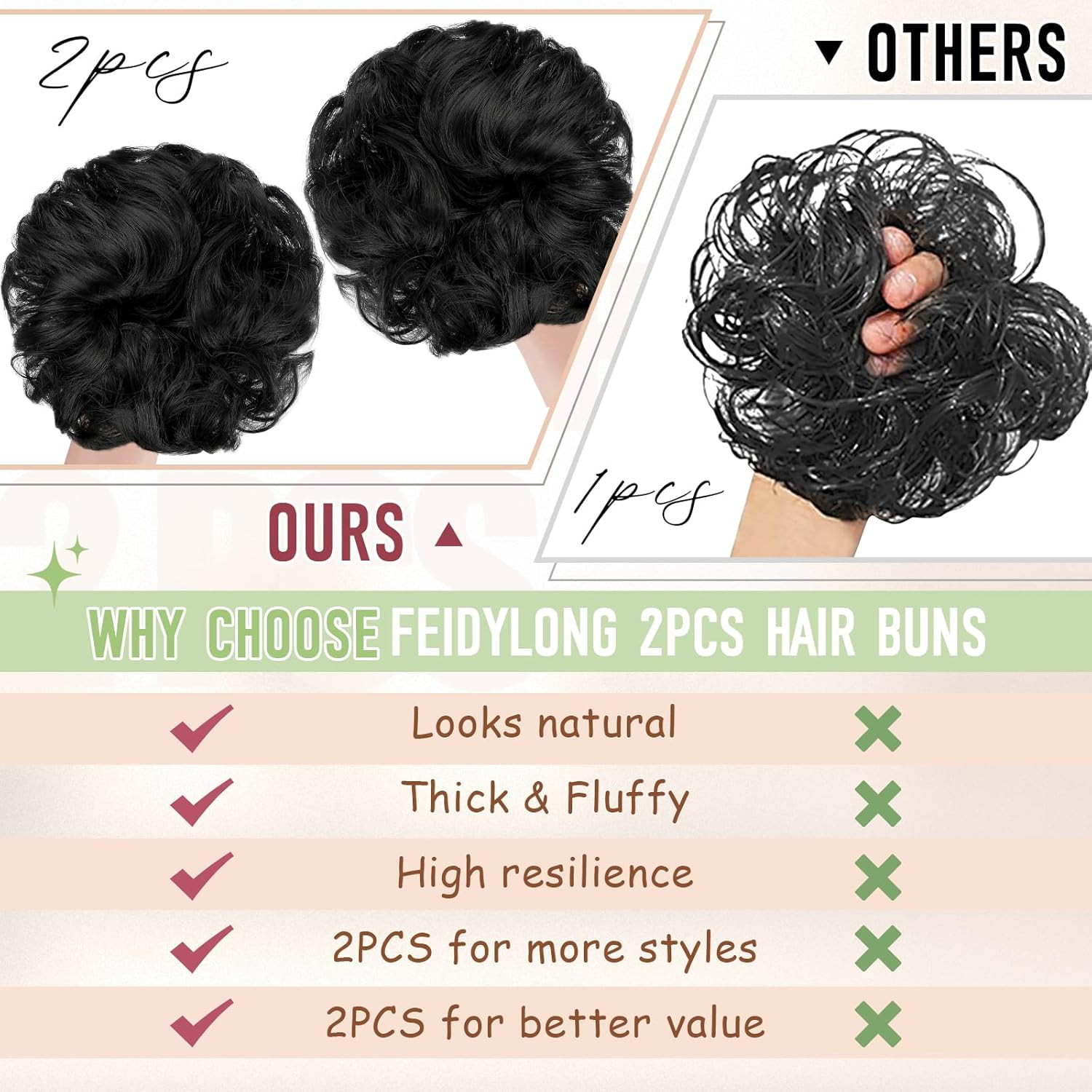 2 PCS Messy Bun Hair Piece Wavy Curly Scrunchies Synthetic Chignon Ponytail Hair