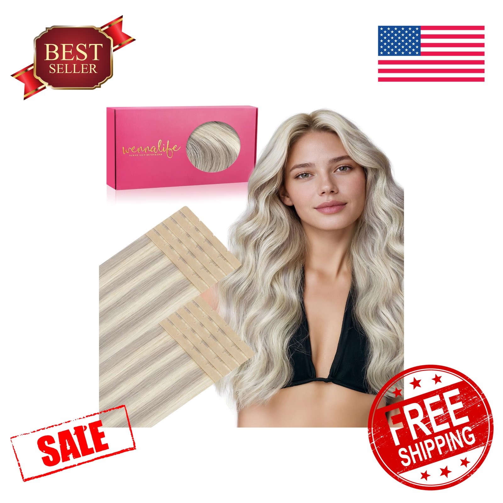 Wennalife 8cm Ash Blonde Tape Hair 18 inch