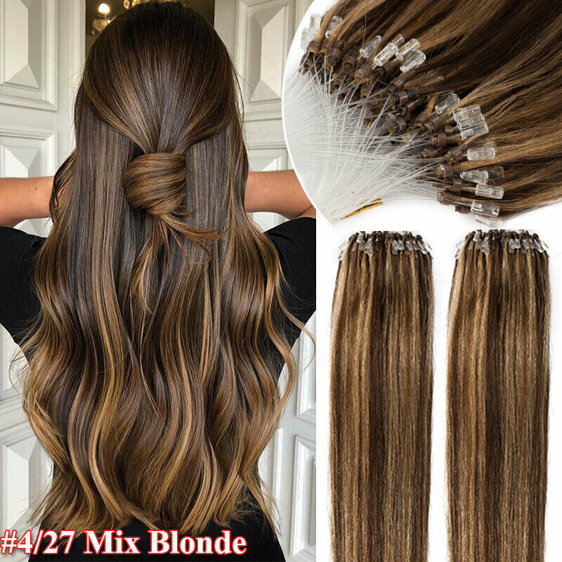 Loop Micro Ring Tip Hair Extensions Real Human Hair Micro Bead Link Colored Hair