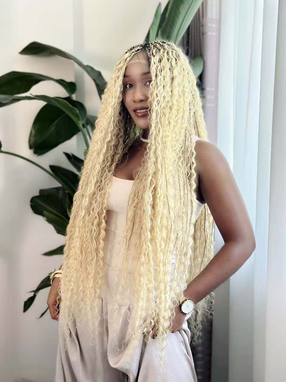 100% Human Hair Boho Knotless Box Braid Wig – Hand-Tied HD Lace, & Glueless.