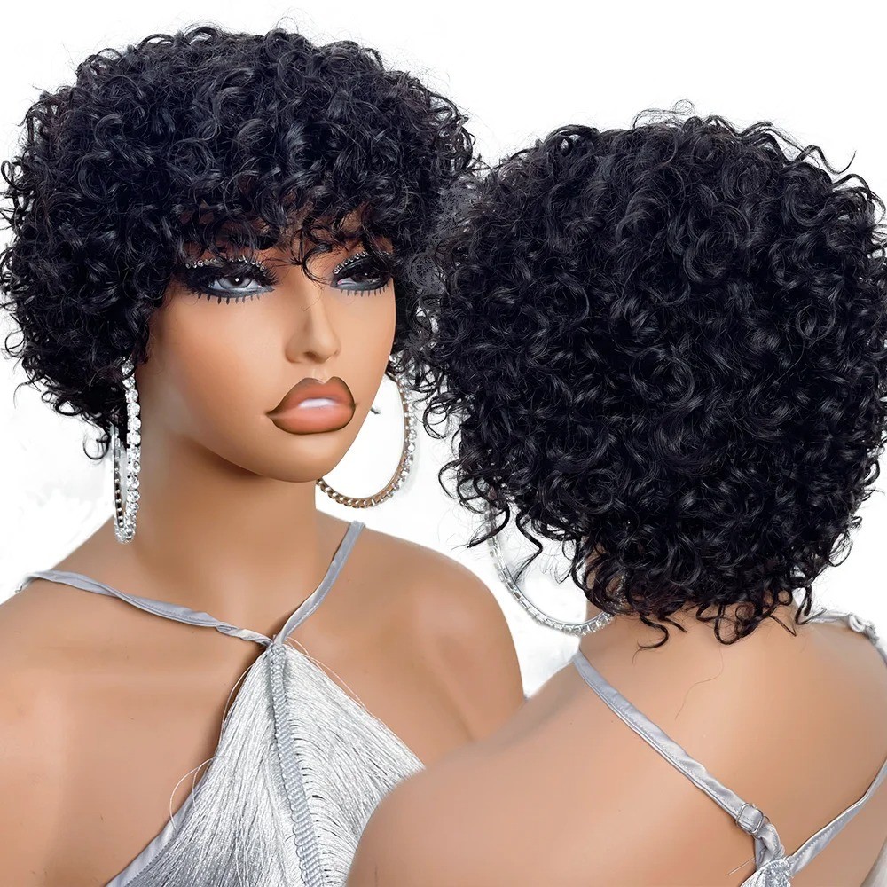 Pixie Cut Human Hair Wigs For Black Women Afro Rose Curly Funmi Glueless Wigs