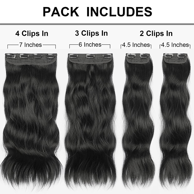 100% 4PCS Full Head Clip in Long Wavy Hair Extensions Thick Hair Piece as human