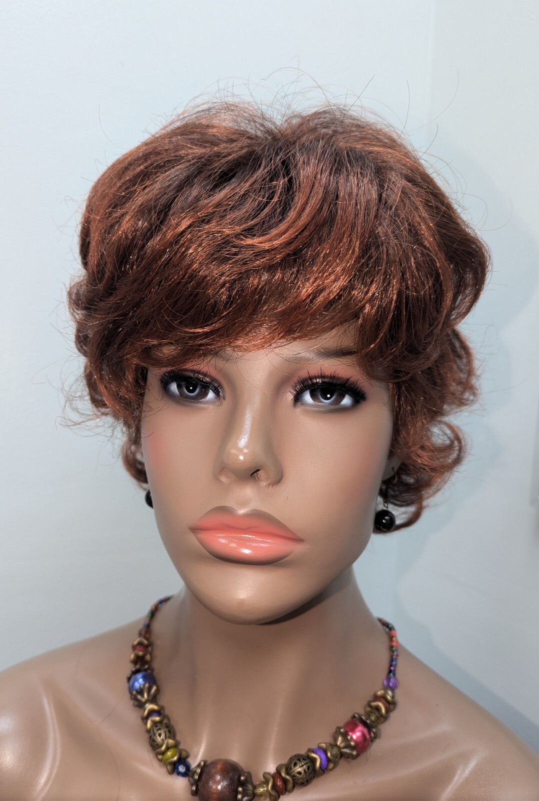 Fashion Synthetic Bangs Flip Back Wig Dark Brown Base #2, Tipped Copper Red #130