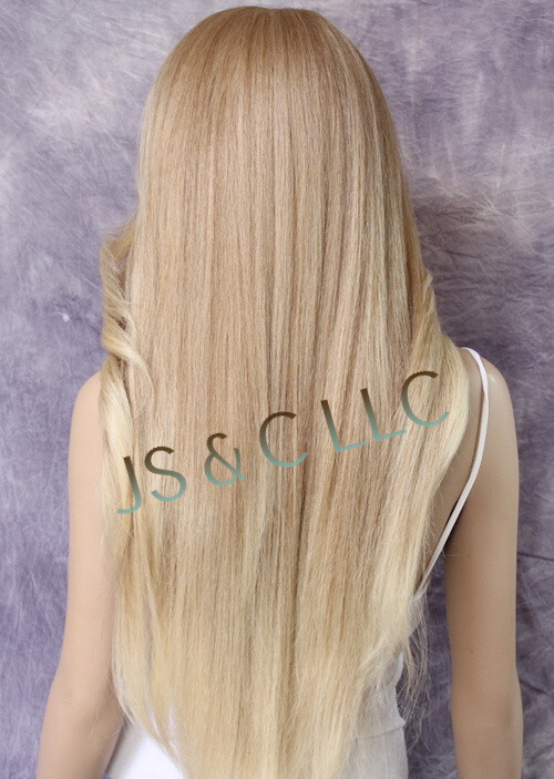 Extra Long Human Hair blend Heat OK Full Lace Front Wig Blonde mix WBPC 27/613