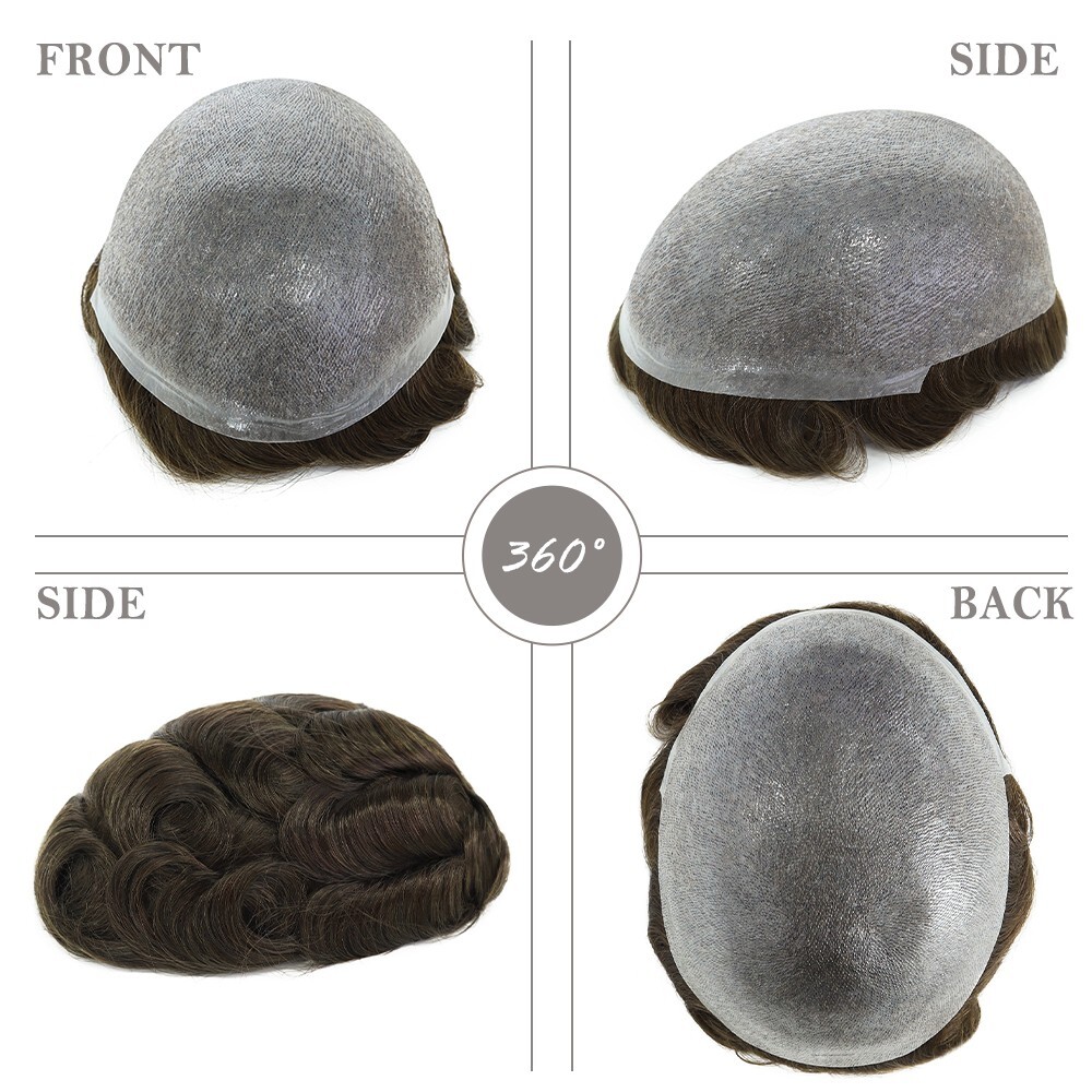 Mens Human Hair Replacement System Thin Poly Skin Toupee BIO Hair Pieces 8X10