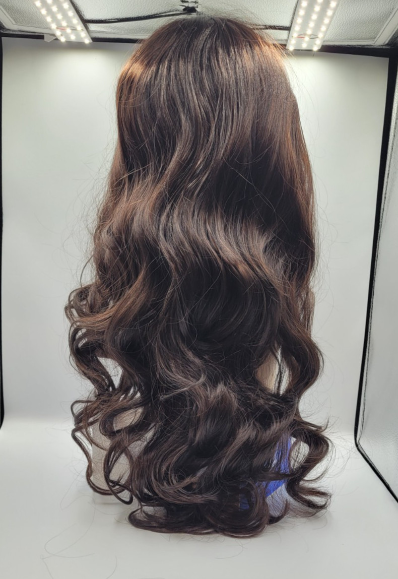 Long curly wave synthetic wig with blunt bangs heat resistant fiber full wig