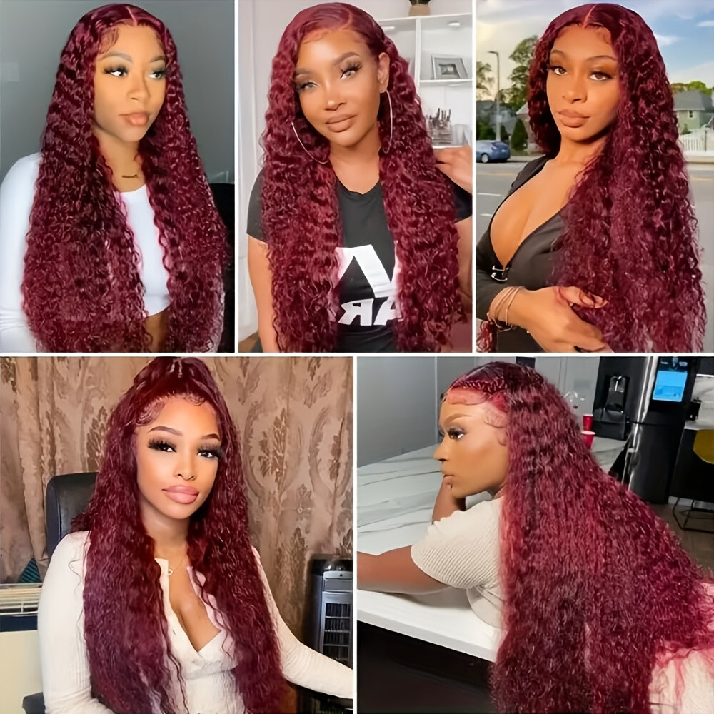 Long Curly Lace Front Wigs Burgundy Wine Red Hair Pre Plucked Natural Hairline