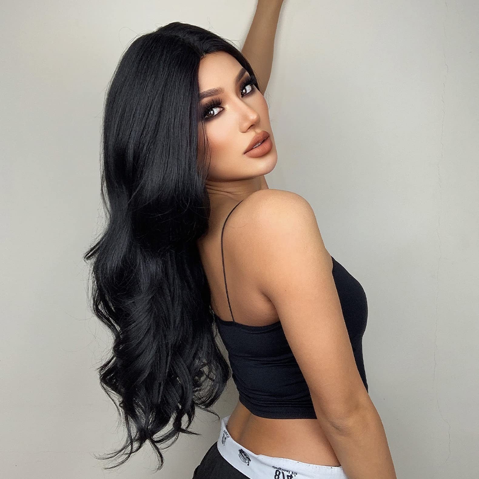 Black Wig for Women Long Wavy Black Hair Wigs Middle Part Black Wigs Heat Res…