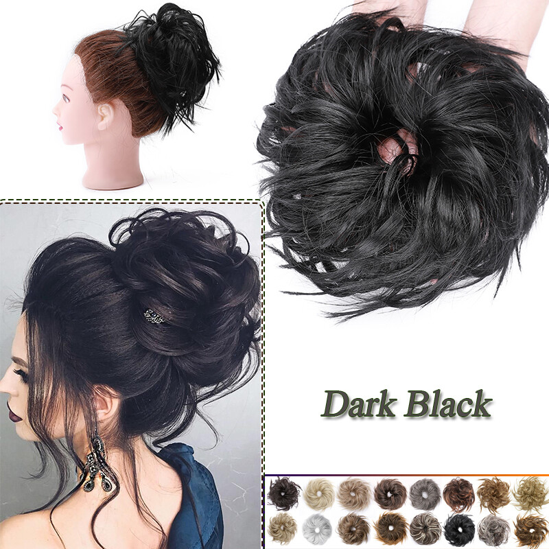 Messy Curly Fake Hair Bun Piece Extensions Hairpiece Hair Clip In Scrunchie 45g