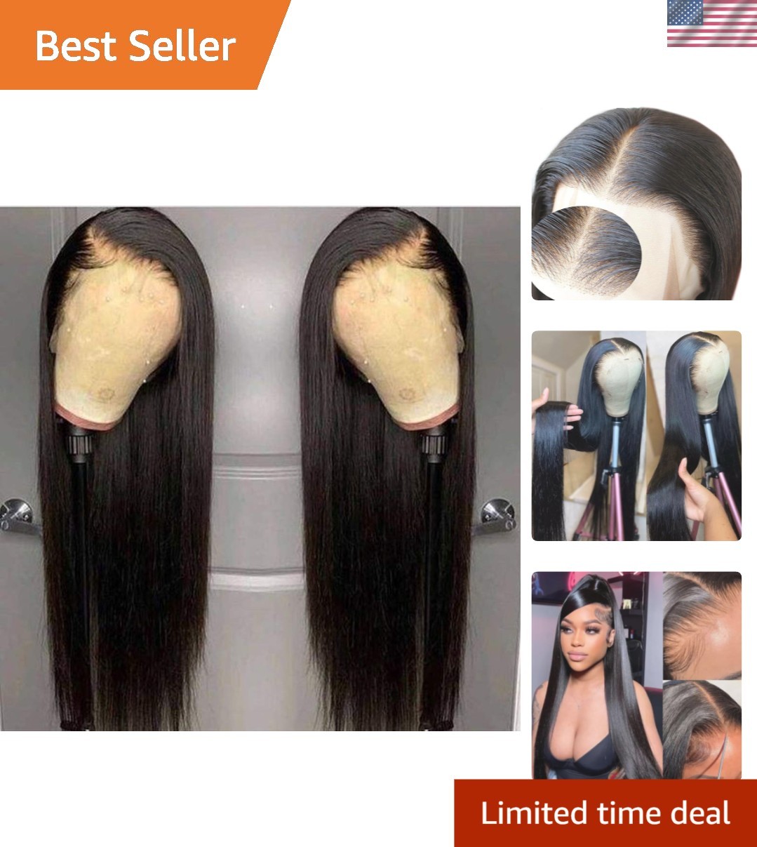 26-Inch Straight Synthetic Lace Front Wig with Adjustable Straps & Baby Hair