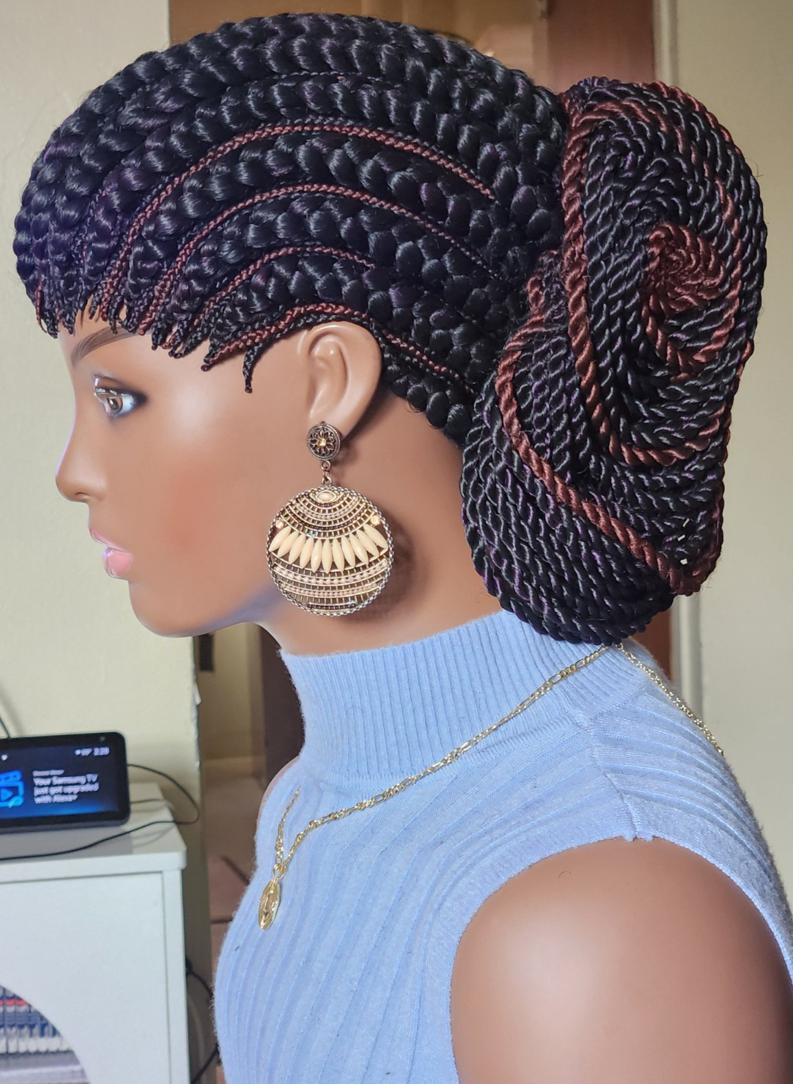 handmade braided cornrows wig pony Elephant 1B mix Dark purple/Dark brown