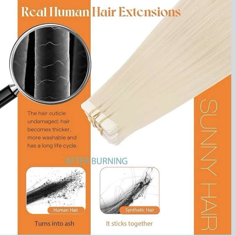 Sunny Human Hair Tape In Extensions 12 Inch 30g 20Pcs #60 Bleach Blonde Remy NEW