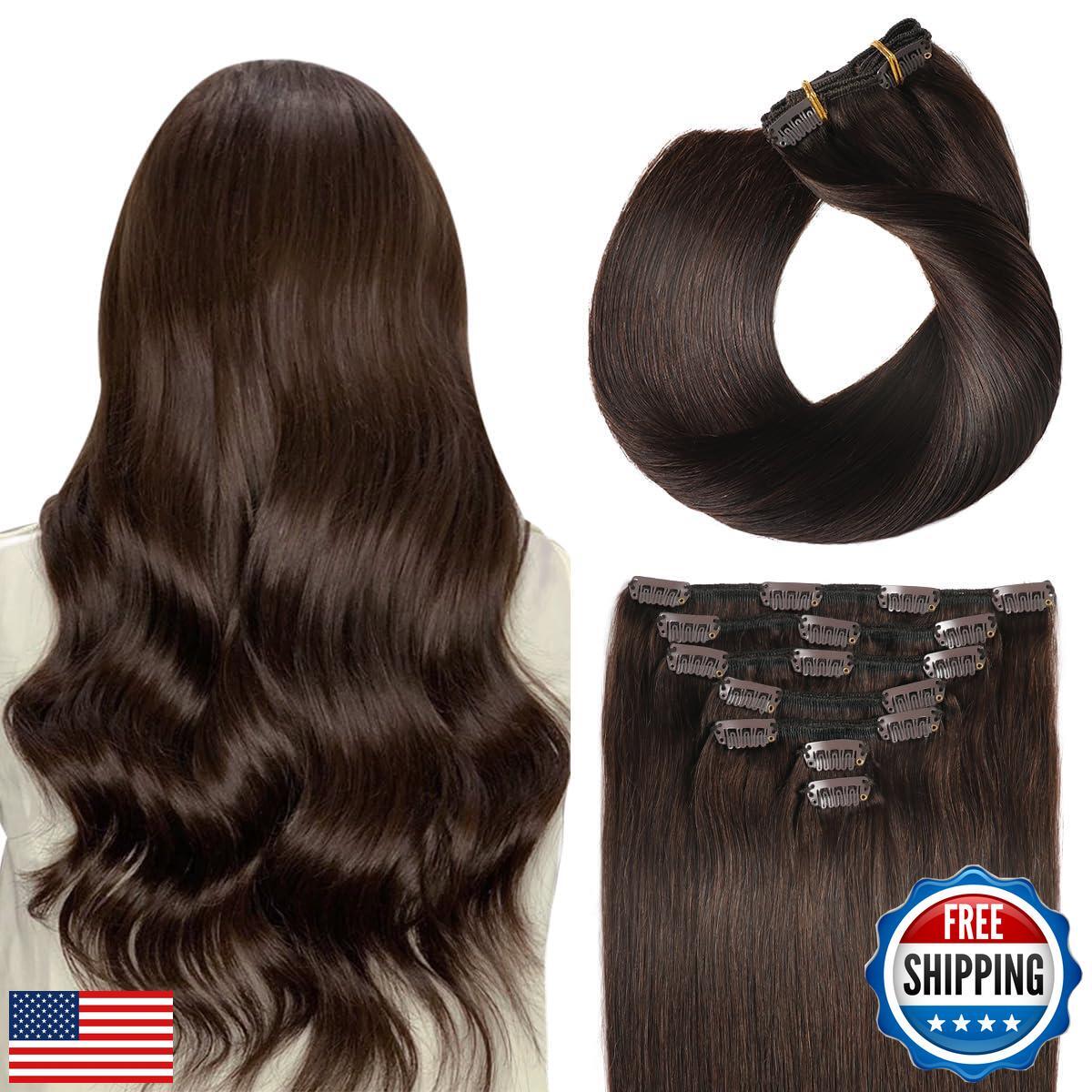 SUYYA Real Human Hair Clip in Extensions – 7 Pcs Straight Remy Hair Clip ins