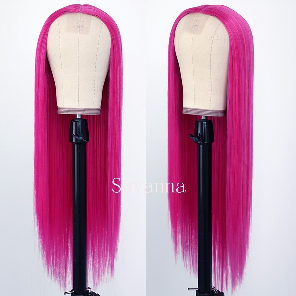 Rose Red Straight Hair Heat Resistant Synthetic Lace Front Wigs Women Party Wig