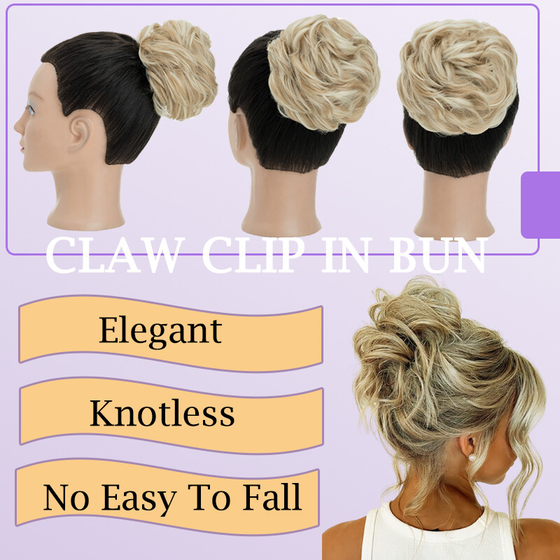 Highlight Curly Messy Bun Hair Piece Scrunchie Updo Claw Clip In Hair Extension