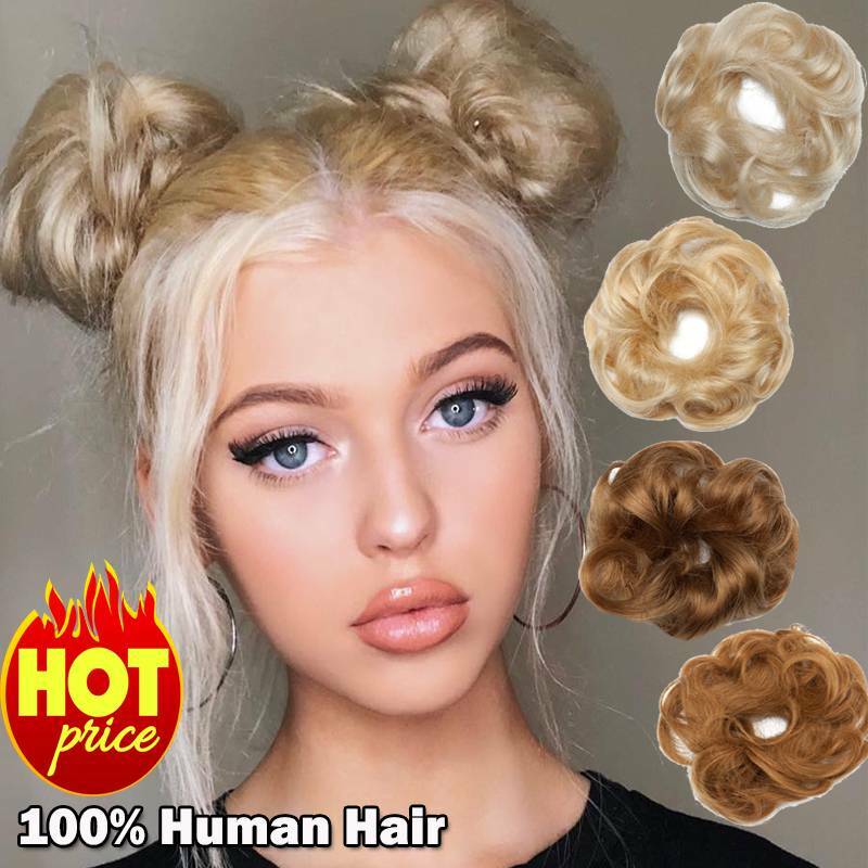 Real Clip in 100% Human Hair Piece Messy Bun Scrunchie Hair Extensions Pony Tail