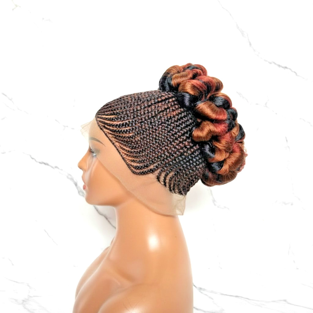Braided Wig Cornrow with Jumbo Twist Braids Puff Knots. Full Lace with Baby Hair